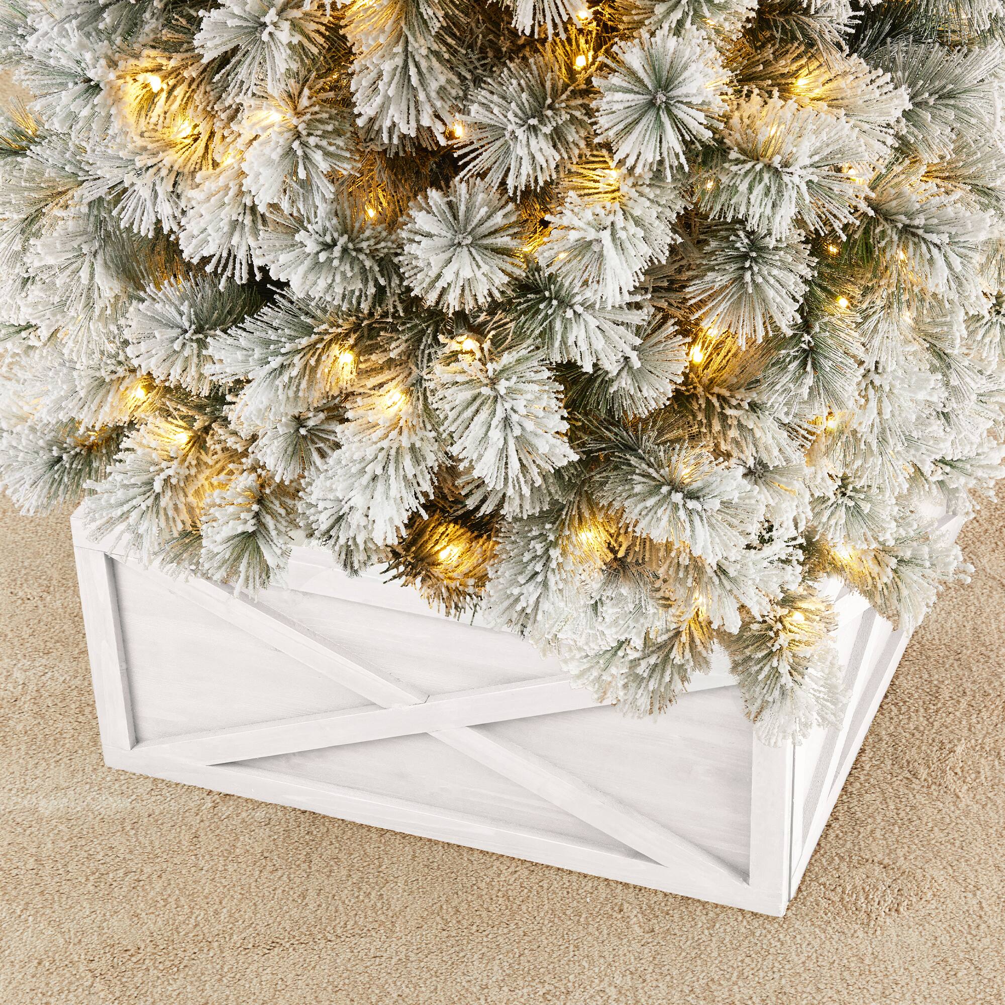 Glitzhome® Washed White Wood Tree Collar
